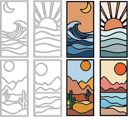 ORIGACH Juego de 4 troqueles de corte para marco de fondo de playa, desierto, paisaje, desierto, metal, abstracto, paisaje, troquelado, troquelado,