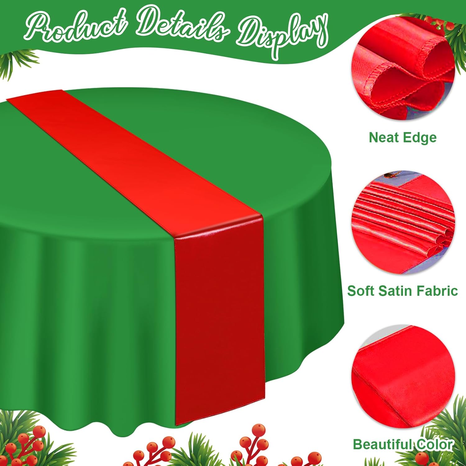 24 Pack 12x108 Inch Satin Table Runner and 84 Inch Round Plastic Tablecloths Set Black and Gold Disposable Round Table Cover for Graduation Wedding Bridal Shower Anniversary Birthday Party Decorations