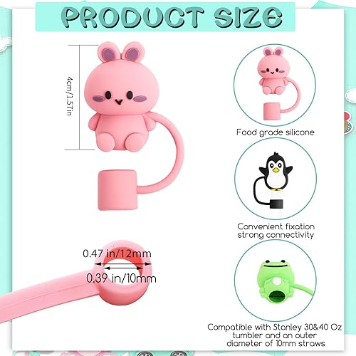 Miniatura 2 de 8 tapas de pajilla, cubierta de popote para vaso Stanley de 30 y 40 onzas, tapas de popote de silicona en varias formas, cubiertas reutilizables de