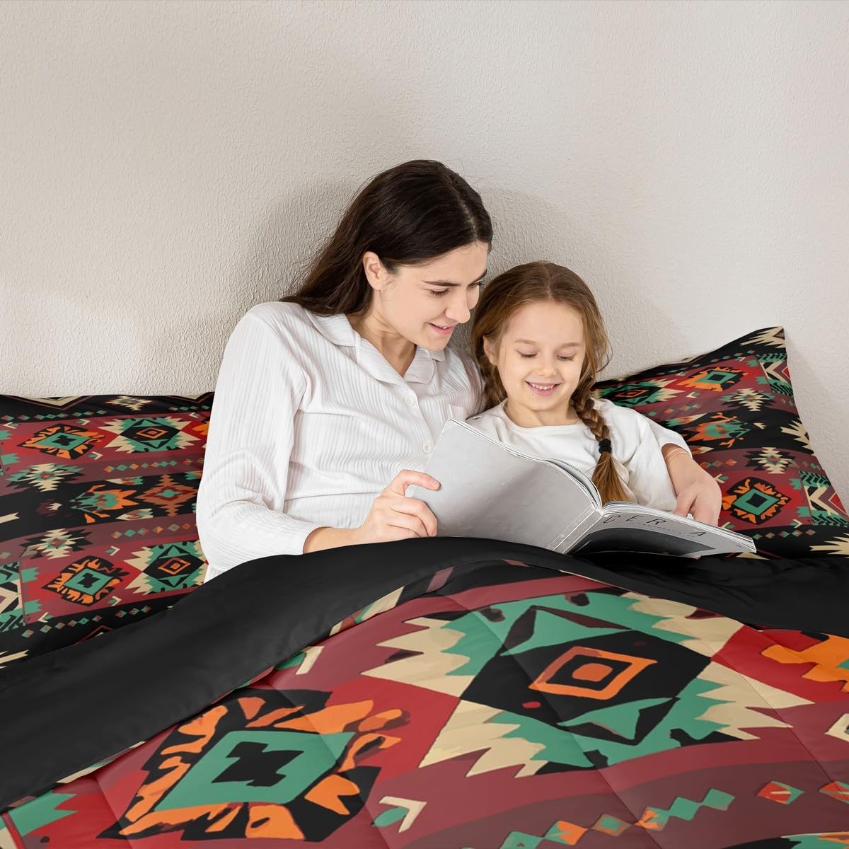 Feelyou Boho Bedding Set Twin Size Kids Southwestern Native Aztec Comforter Cover for Boys Girls Teens Southwest Native American Design Duvet Cover Black Wine Breathable Soft Lightweight Microfiber