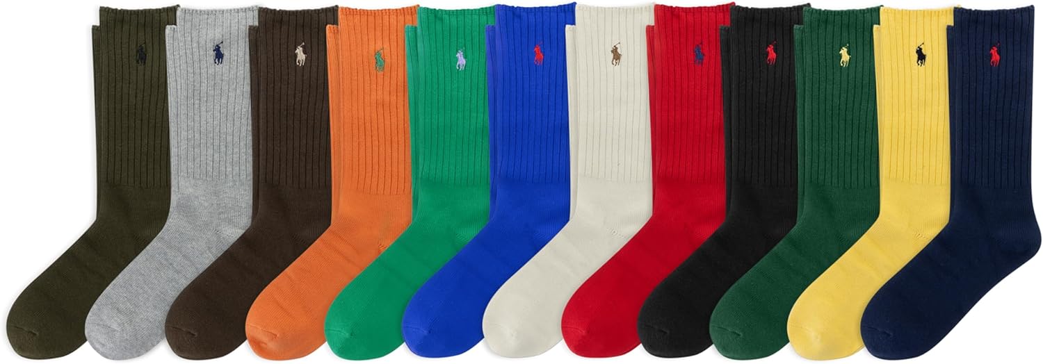 POLO RALPH LAUREN mens Cotton Ribbed Dress Crew Socks - 1 Pair Pack - Solid Color Cushioned Comfort