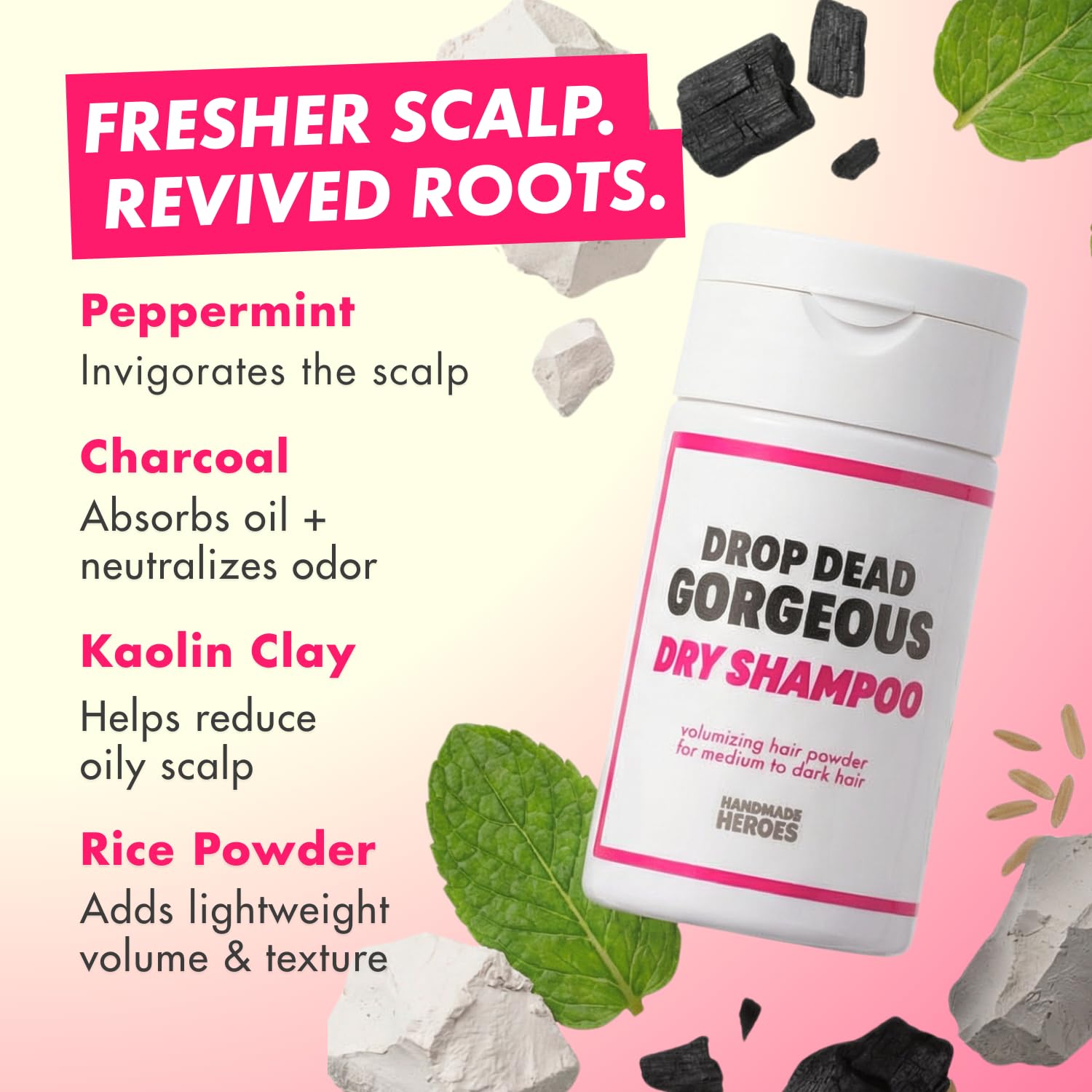 All Natural – Seco Champú – Drop Dead Gorgeous seco Champú en polvo para el pelo más oscuro Brunettes