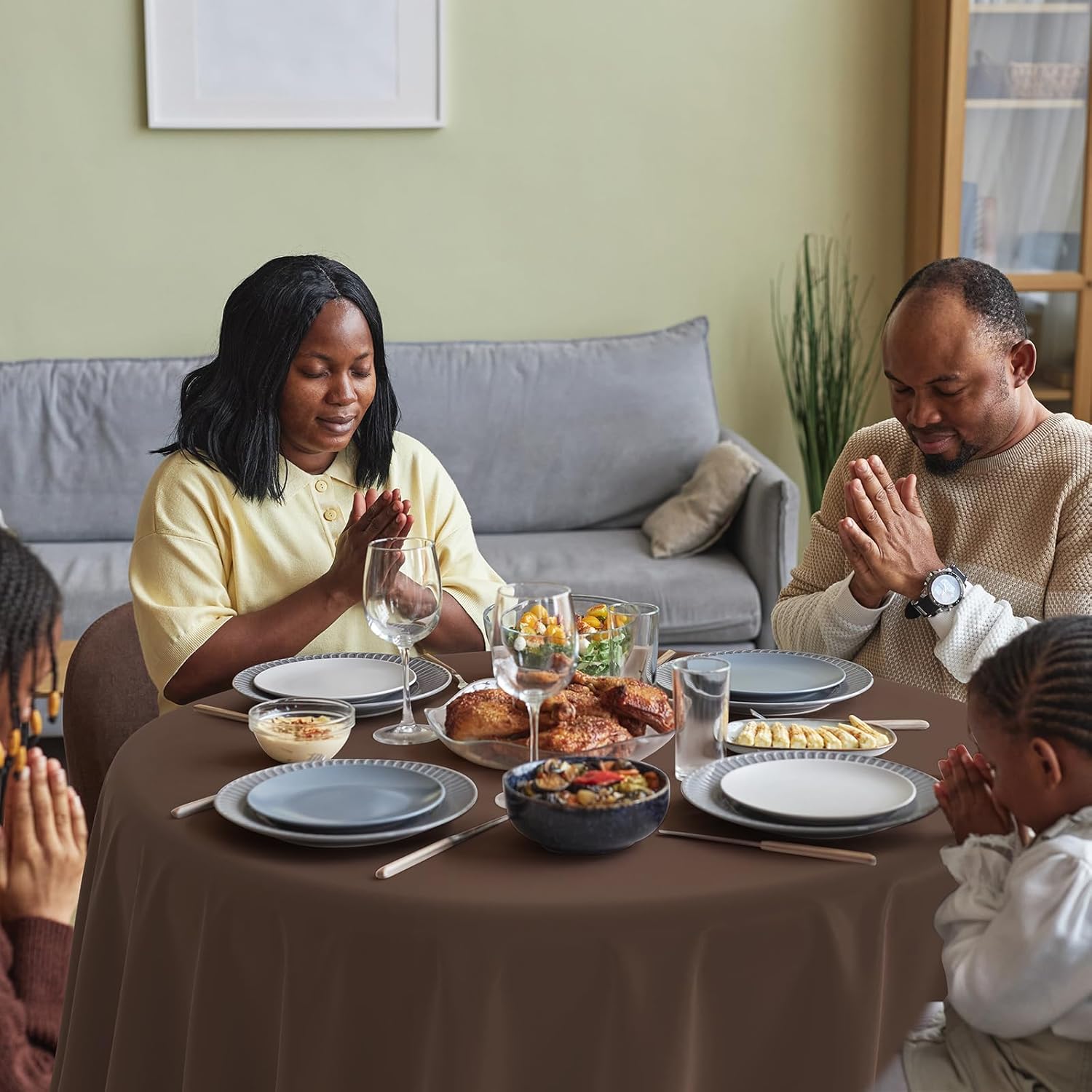 MASHAN 12 Pcs Plastic Fall Tablecloth Yellow Orange Green Coffee Round Tablecloths Disposable Round Table Covers for Fall Harvest Thanksgiving Day Family Birthday Baby Shower Party Decorations,84inch