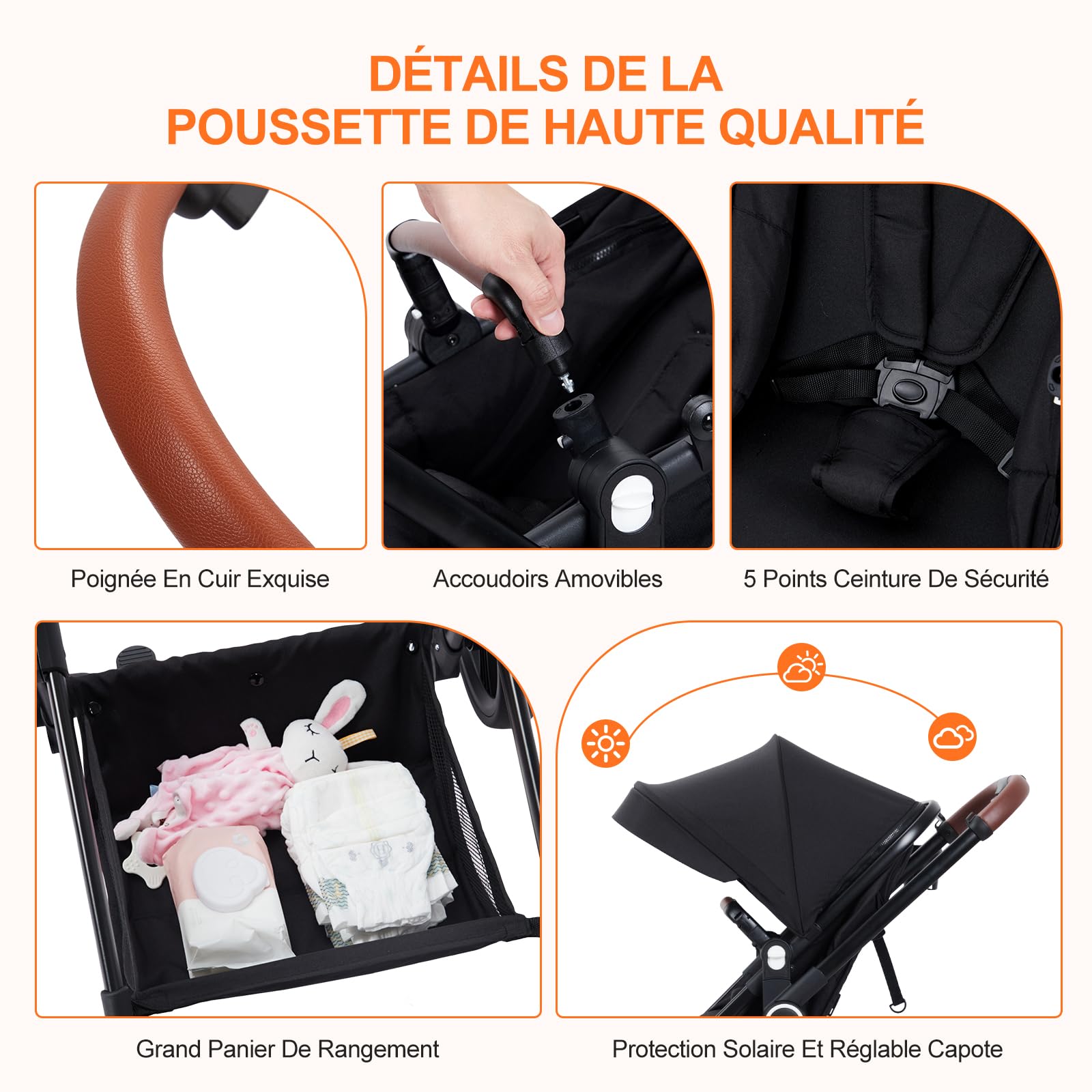 Garvee Poussette Compacte 2 en 1 Système de Voyage Pliable en Un Clic, Cadre en Aluminium pour 0-36 Mois