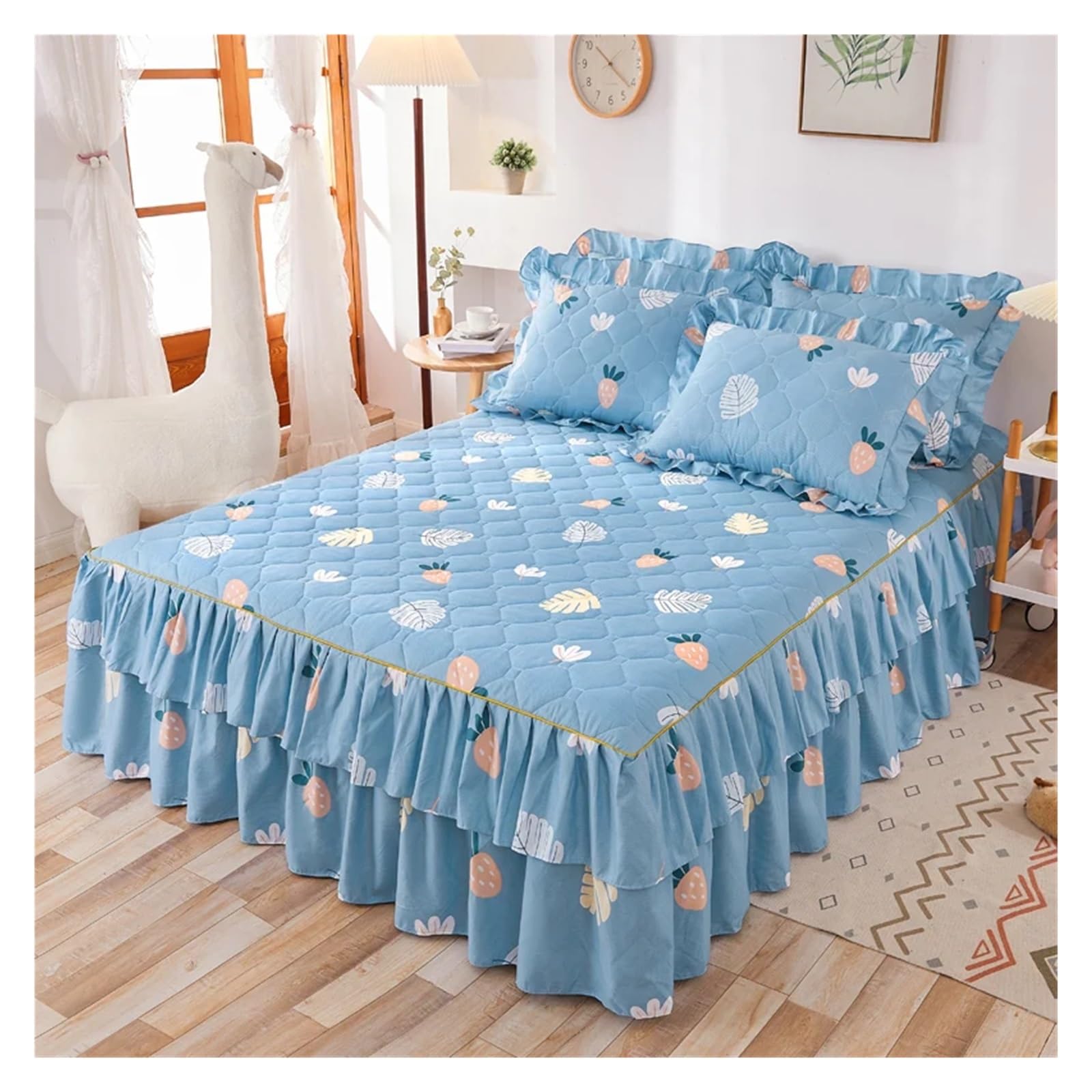 Printed Bed Skirt Quilted Bed Skirt Thick Bedspread Printed Cover Home Mattress Protector No Pillowcase