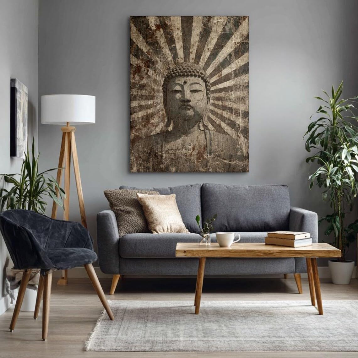 Retrato budista, lámina decorativa para habitación, Buda de gran tamaño, lienzo para clase de yoga, arte mural, decoración horizontal para cama (50x70cm/sin marco)