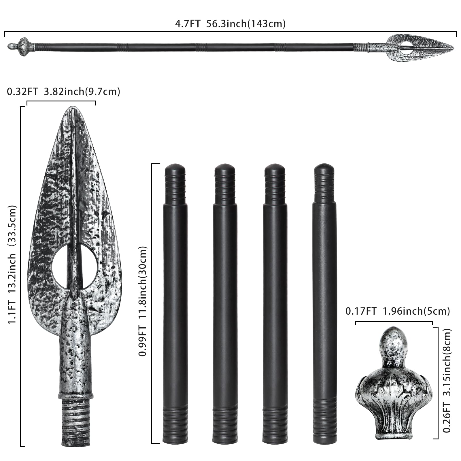 Spartan Spear Halloween Detachable Plastic Spear Prop Roman Weapon Costume for Adults Dress Cosplay (B), Large (59 Inches) - Image 2