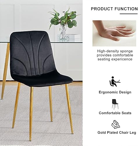 Miniatura 4 de Juego de 4 sillas de comedor tapizadas, modernas sillas de comedor de terciopelo con patas cromadas doradas, sillas de comedor modernas de mediados