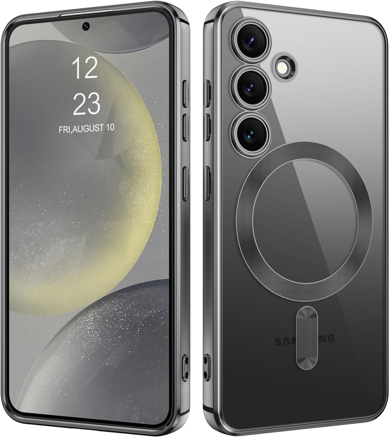 Clear Logo Electroplating Transparent Case For Samsung Galaxy S24 Plus 5G, [Support For MagSafe Charger] Electroplate Magnetic Tpu Case Cover, Individual Camera Protection For Each Lens - Black