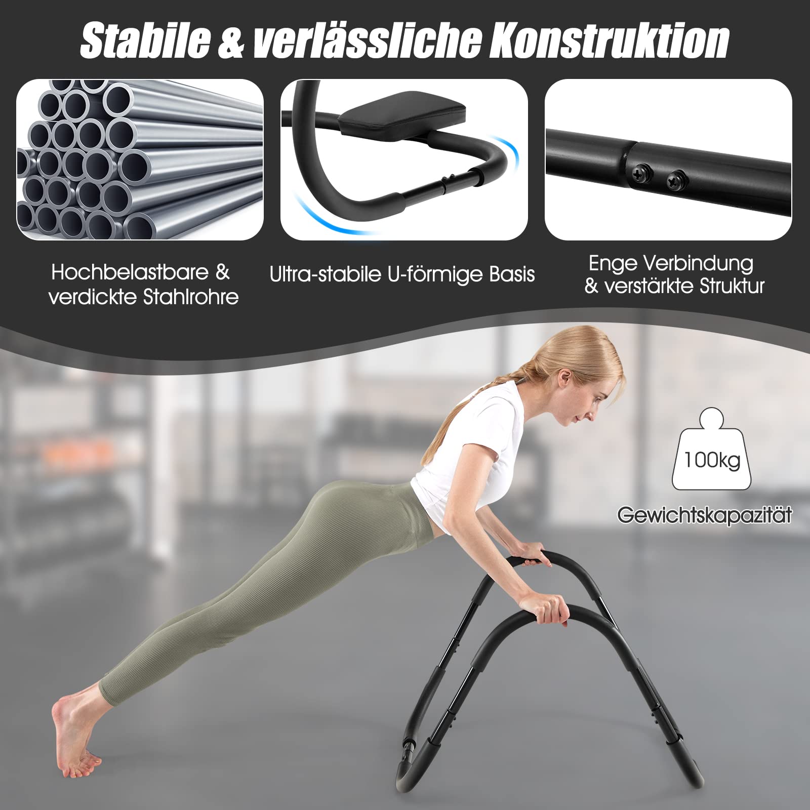COSTWAY Ab Roller Bauchtrainer, 73 x 73 x 64 cm, Bauchmuskeltrainer Gerät, Situp Trainingsgerät, Po Trainer für Zuhause