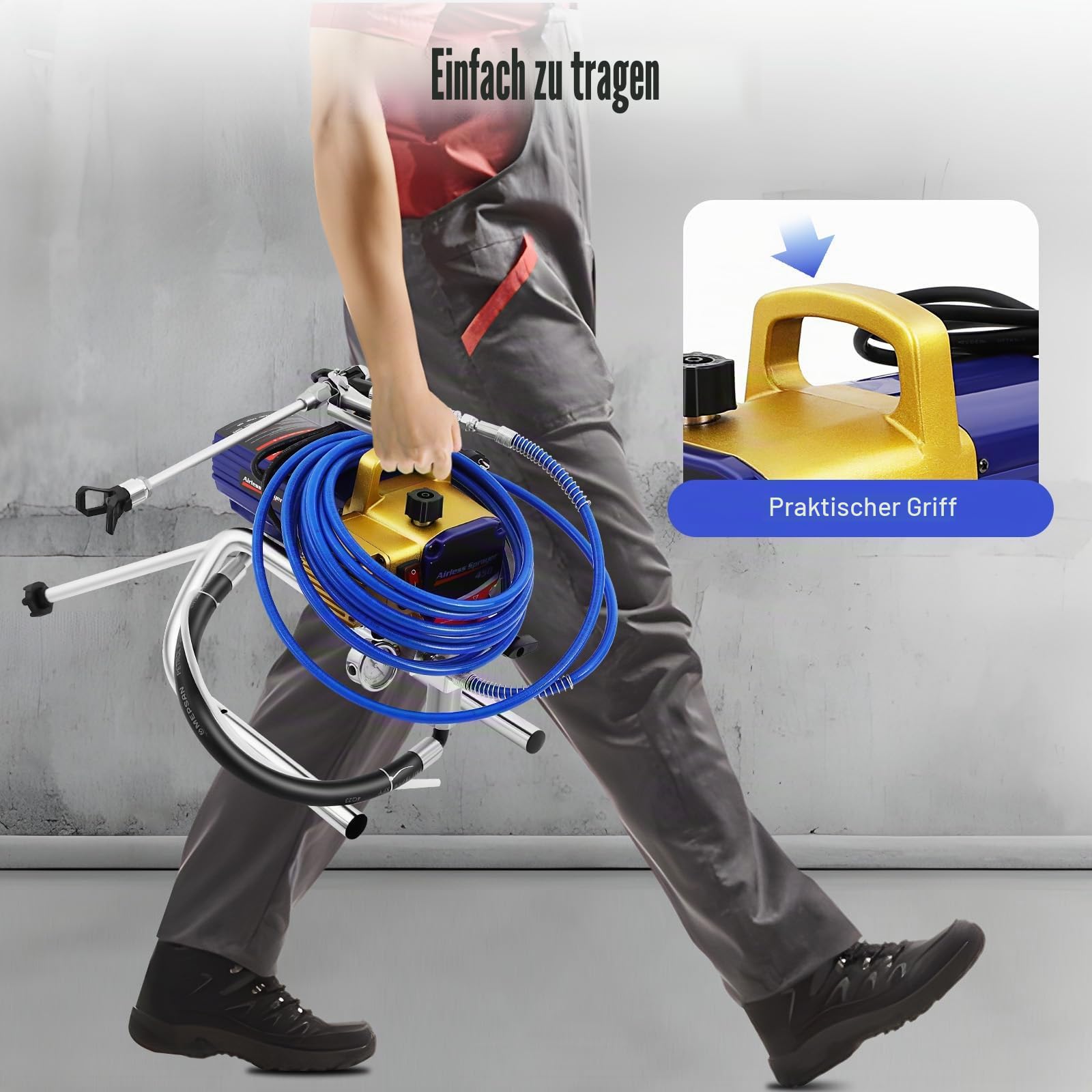 Farbsprühsystem Airless Farbspritzgerät 3300PSI Sprühgerät für Wandfarben, Spritzpistole mit Schlauch DIY-Malprojekte für Wandfarben, Lacke, Lasuren