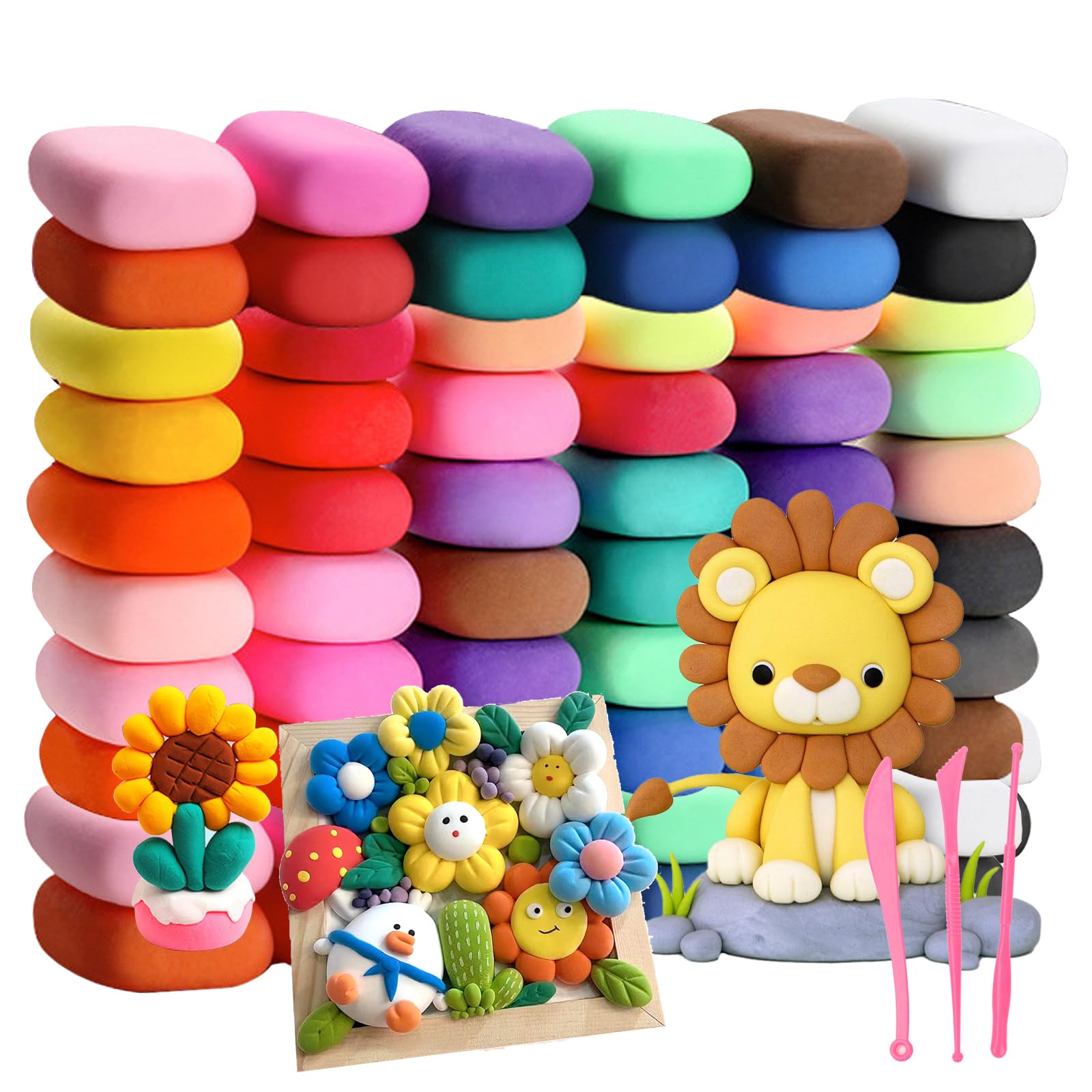 AROMUJOY Arcilla Polimerica Secado al Aire, 60 Colores Plastilina Arcilla para Modelar de Secado al Aire, Pasta Modelar Ultraligero con 3 Herramientas Plastilina para Niños y Niñas de 3 a 12 Años