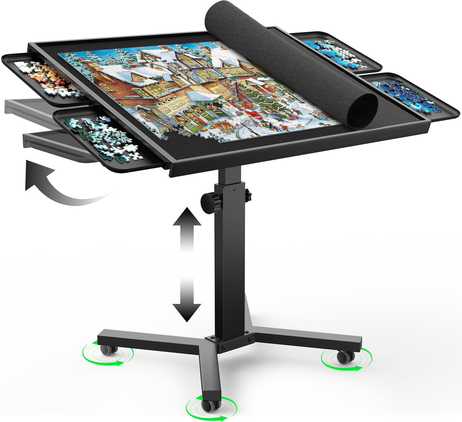 1500 Piece Jigsaw Puzzle Table with Legs, 35.43"x27.87" Metal Puzzle Tables for Adult (Stability Tested & Ergonomic), Adjustable Height & Tilt Angle, Wooden Puzzle Board with 4 Drawers & Cover