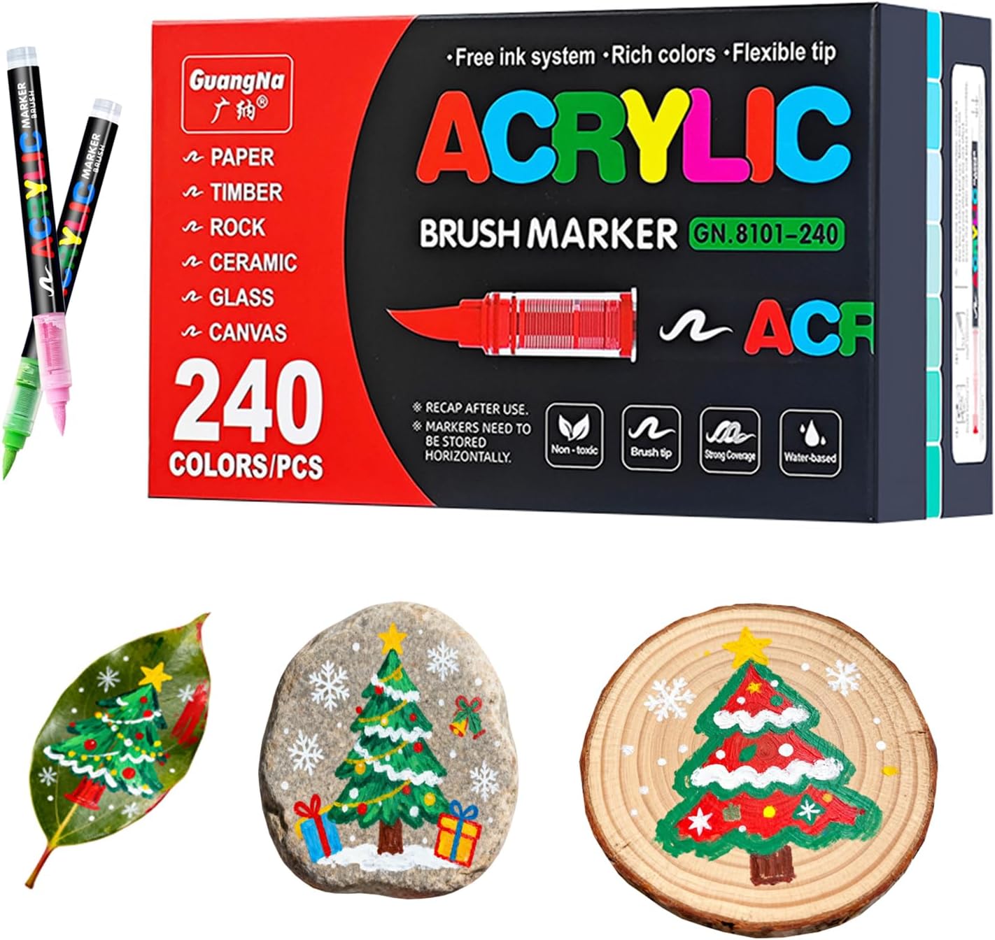 Acrylic Paint Markers Pens, 240 Vivid Colors Acrylic Markers Set,Direct Liquid Type, Stackable Color, Odorless Soft Head，Markers for School，Tooli Art ，Fabric & Creative Crafts (240)