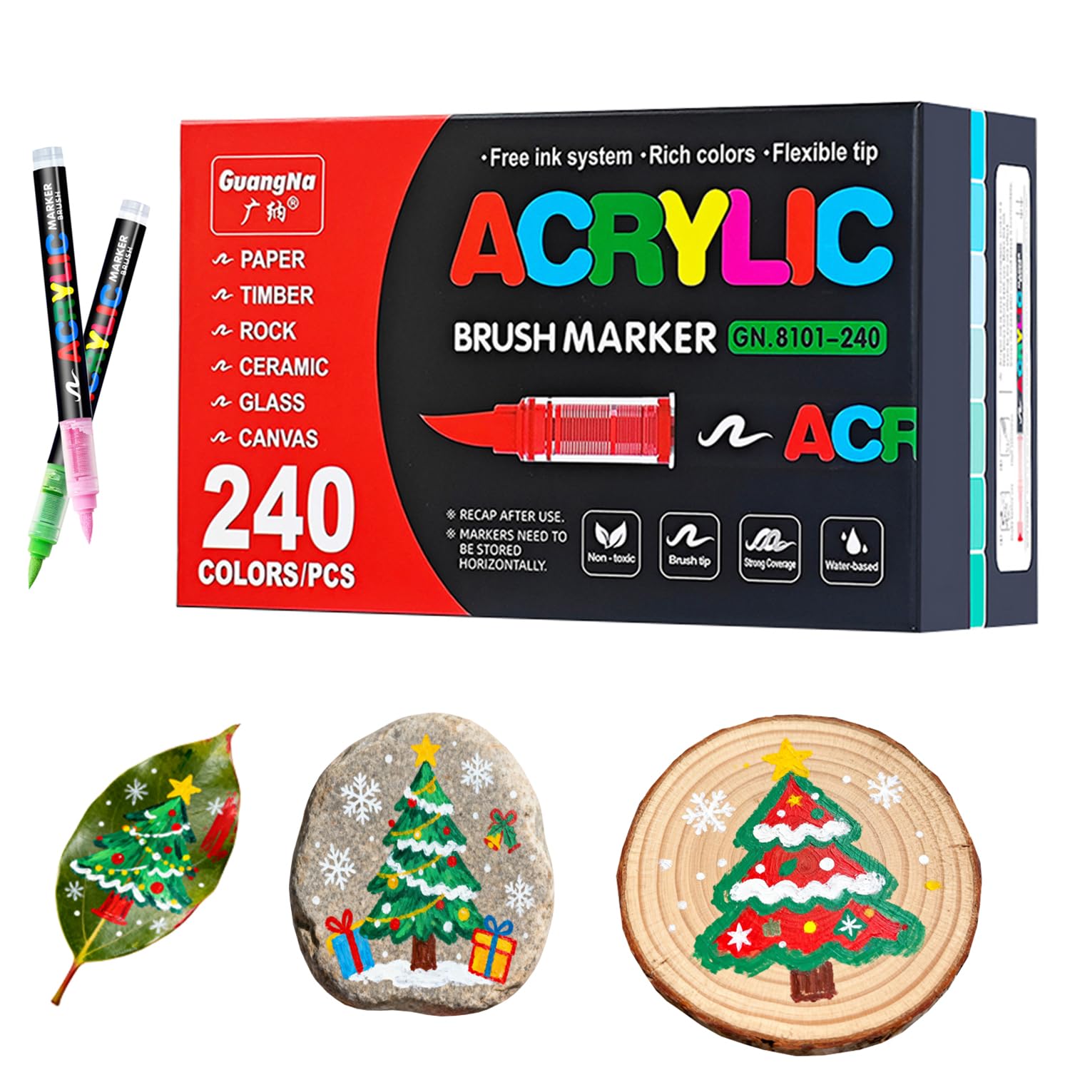 Acrylic Paint Markers Pens, 240 Vivid Colors Acrylic Markers Set,Direct Liquid Type, Stackable Color, Odorless Soft HeadMarkers for SchoolTooli Art Fabric & Creative Crafts (240)