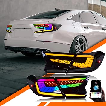 LED Tail Lights for Honda Accord 2018-2022 Taillight Assembly [For 10th Gen Honda Accord] with Sequential Turn Signal/Color Control/Driver & Passenger Side Rear Light