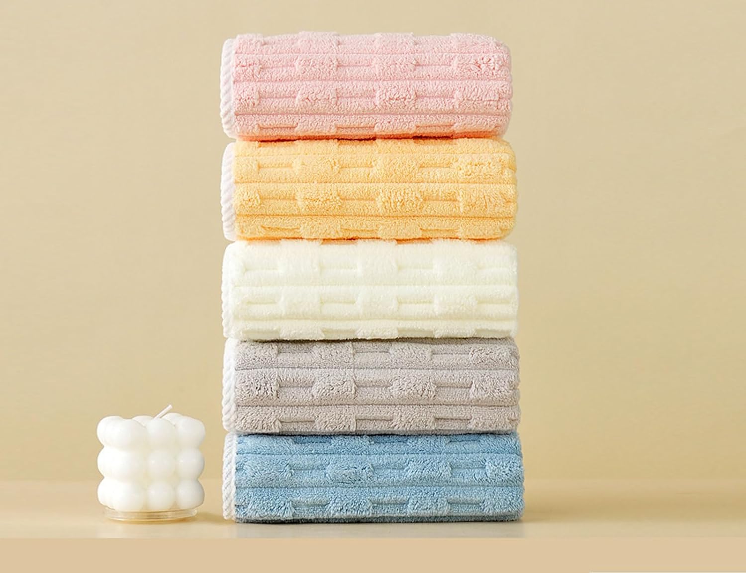 Bathroom Towels Set - 3 Pack - 14 x 29 Inches Lightweight Small Extra-Absorbent Face Cloths and Soft Stripe Fingertip Towel for Bathroom, Guest Room, Children (Grey+Blue+Pink) - Image 6