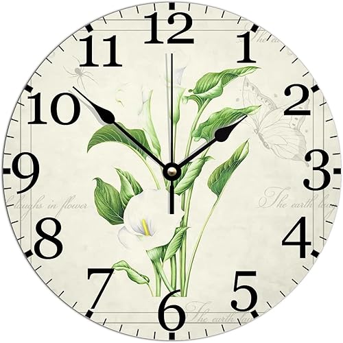 Reloj de pared de madera silencioso sin tictac, funciona con pilas, 10 pulgadas, retro, de araña, mariposa, flor, acuarela, madera, para el hogar,
