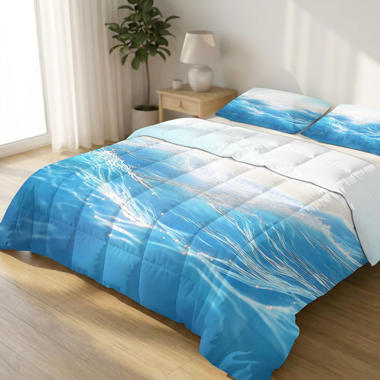 Edredón de verano King colcha ligera rayas azules 230x220 para personas que duermen con calor