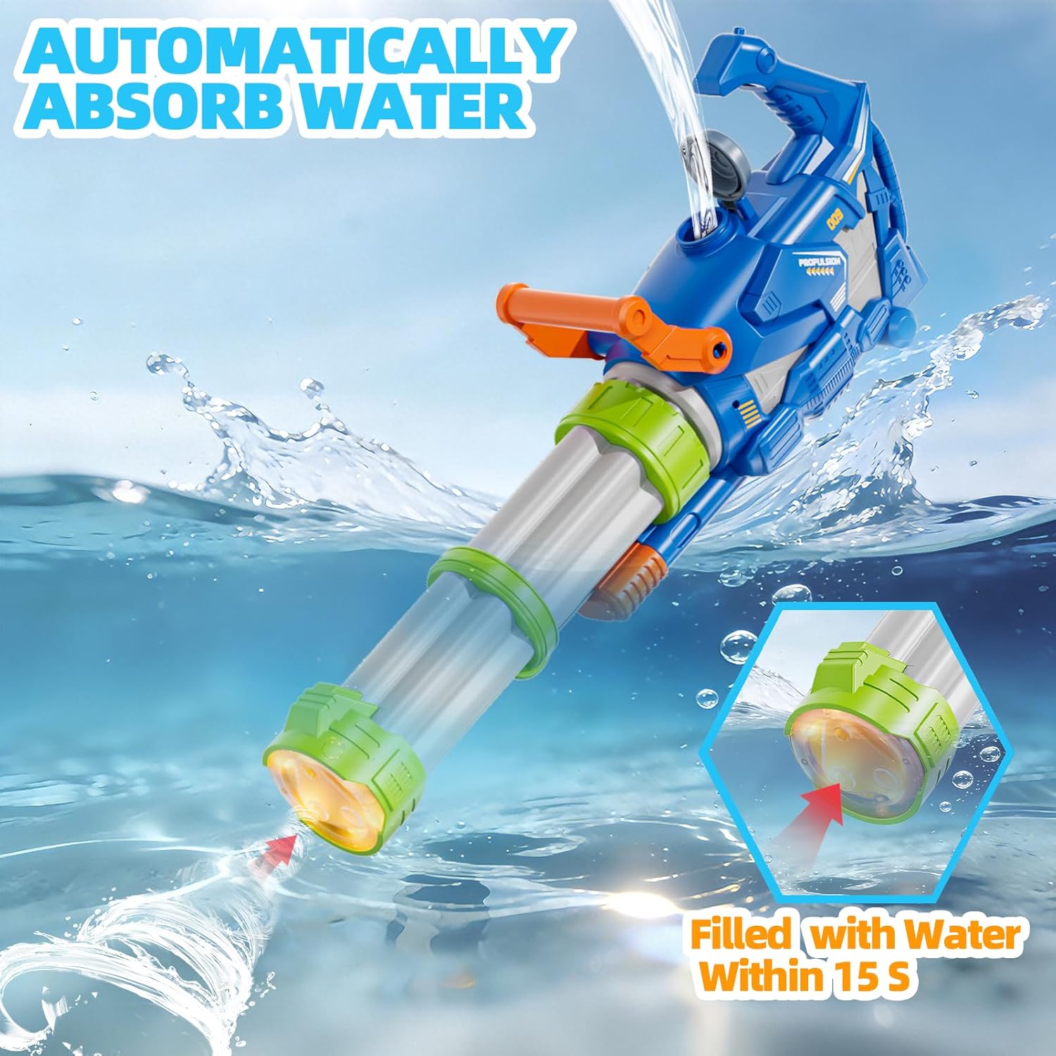 Gating Electric Water Gun, 1500cc Squirt Water Pistol Toy Powerful Water Blaster 50-55 Feet Range, Automatic Super Water Soaker for Kids Summer Outdoor Swimming Pool Beach Party,Blue