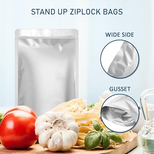 Miniatura 6 de 100 bolsas de Mylar de 1 cuarto de galón de grosor, 9.4 mil, 7 x 10 pulgadas, herméticas sellables al vacío, bolsas de Mylar sellables para