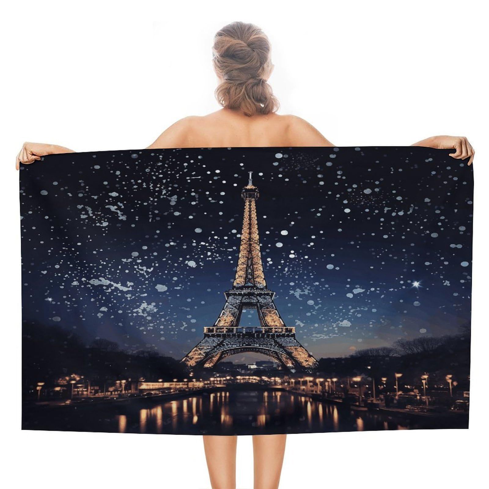 VstaDank Night Paris Eiffel Tower Beach Towels Super Absorbent Soft Lightweight Towel Large Stylish Swim Pool Towels Quick-Dry Oversize Bath Towel Travel Blankets for Adult Vacation&Gift