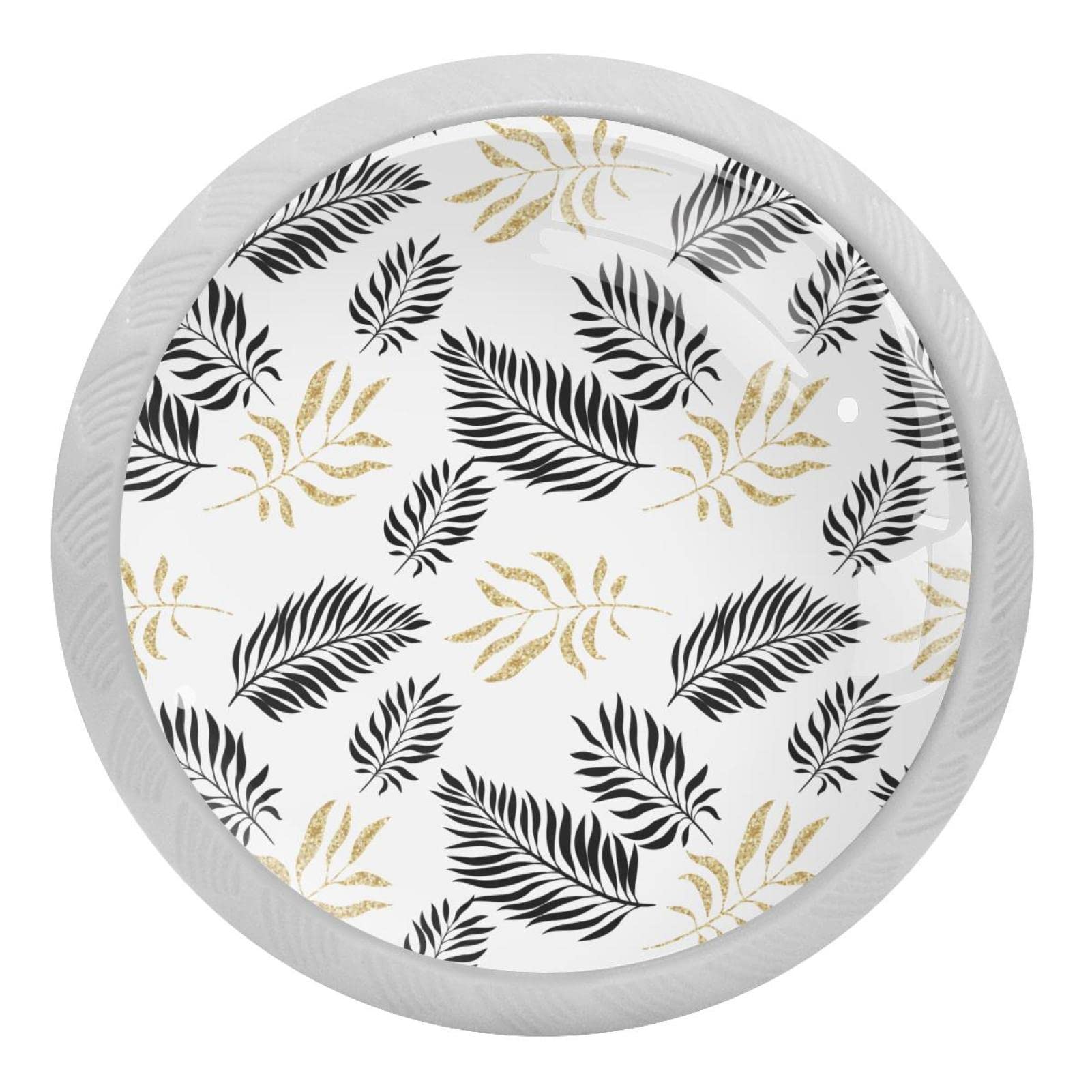 Boutons de tiroir en verre de luxe motif feuilles dorées pour armoire chic x4