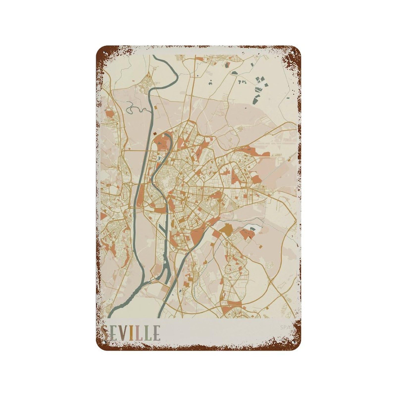 xiaoxiaoshen Seville Map Spain Travel Gift Boho Wall Decor Art Metal Tin Poster Modern Home Decor Art Home Bar Shop Decorations Vintage Sign 30x20cm