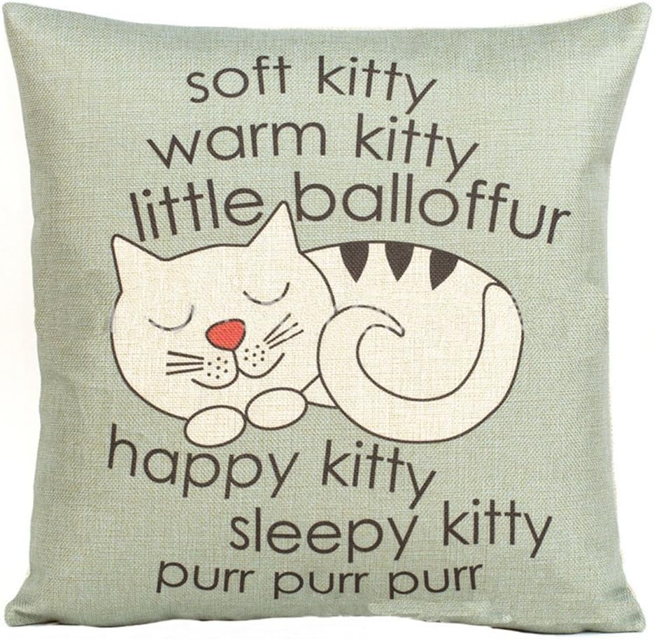 Decorbox Happy Sleepy Kitty Print Cat Pillow Cushions Cover