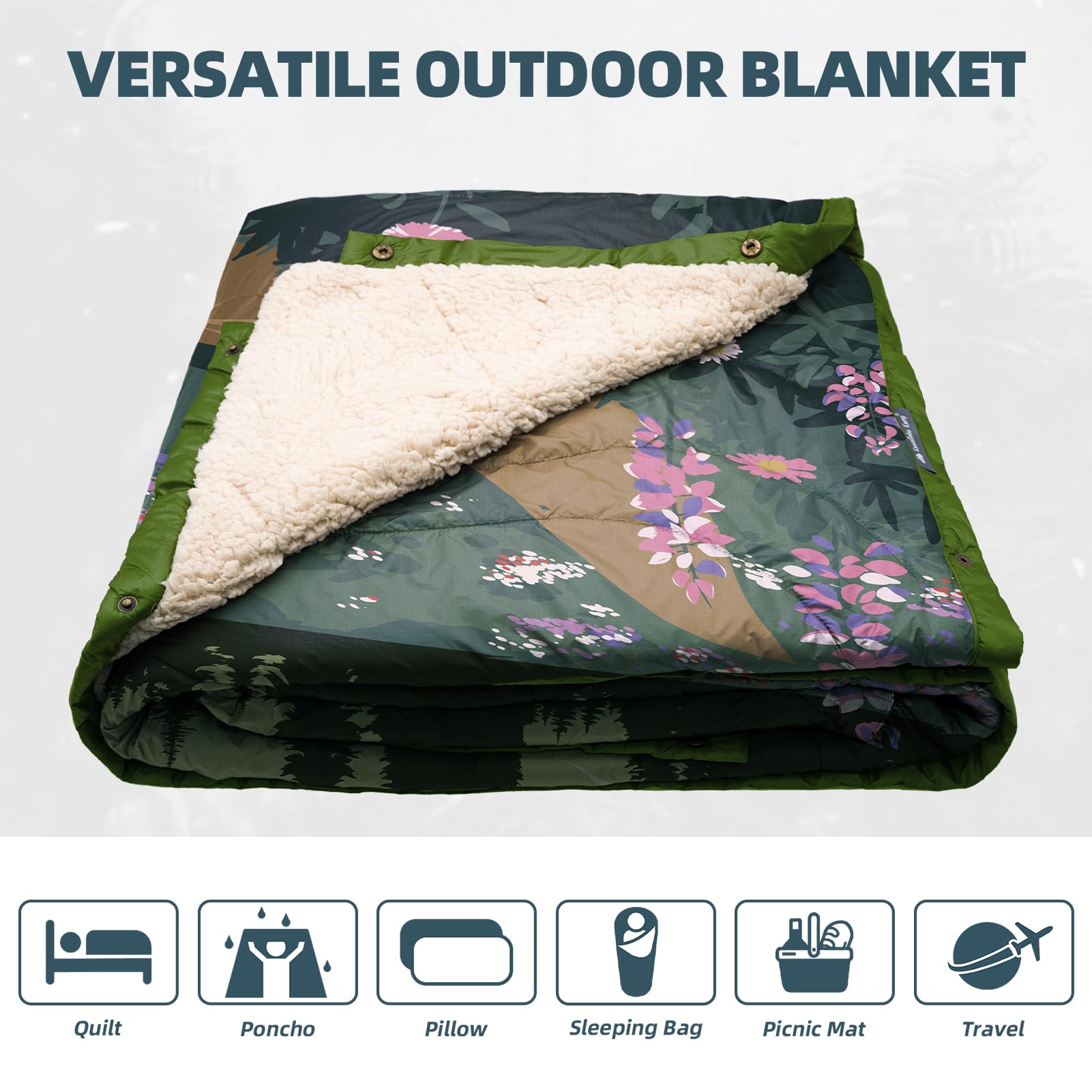 Campingdecke Outdoor I Reisedecke Ultraleicht Verstaubar I Camping Thermodecke Wasserabweisend Für Wandern, Reisen, Hängematte,Van, Flugzeug Decke I Thermal Sherpa & Ripstop,200x145cm