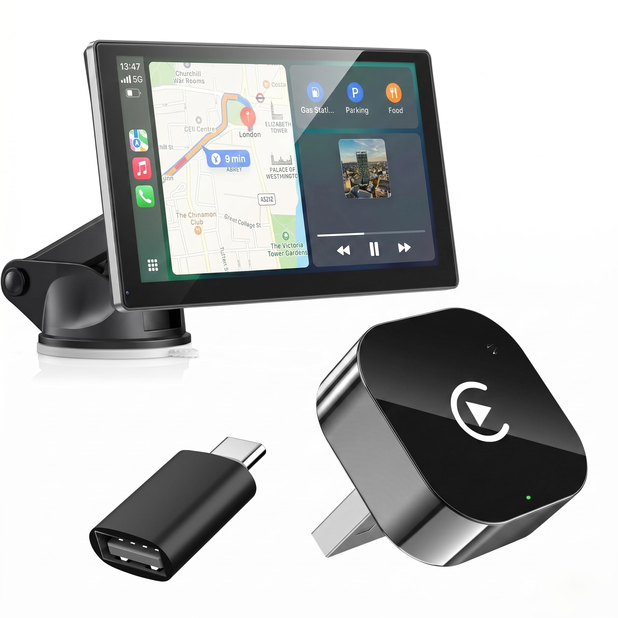 2026 YIMBLI Wireless CarPlay Adapter for iPhone - No Audio Lag, Auto-Connect - Convert Factory Wired to Wireless CarPlay - Bluetooth 5.3 & 5GHz Wi-Fi - Plug & Play (Includes USB A/C)