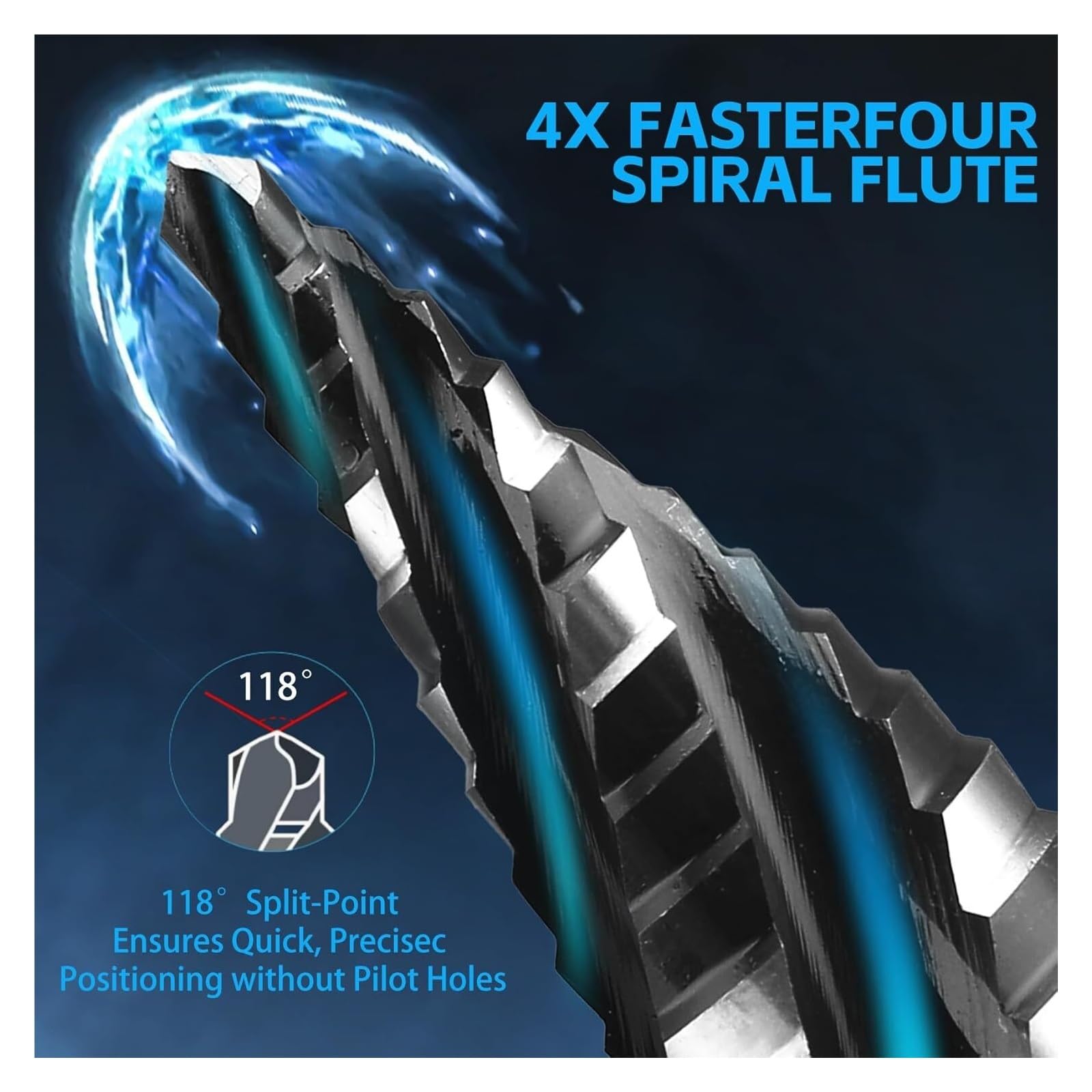 Juego de brocas escalonadas - 5 piezas cuatro flautas en espiral | Brocas HSS recubiertas de titanio for metal, 50 tamaños con vástago hexagonal de 1/4"(3PCS)