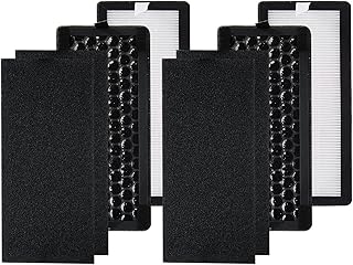 PUREBURG Replacement HEPA Filter Set (2 HEPA+2 Activated Carbon Filter+4 Carbon Pre-filters) Compatible with Silentnight 38060 Air Purifier, Part 38063 also Compatible with Netta Air Purifier, 28W