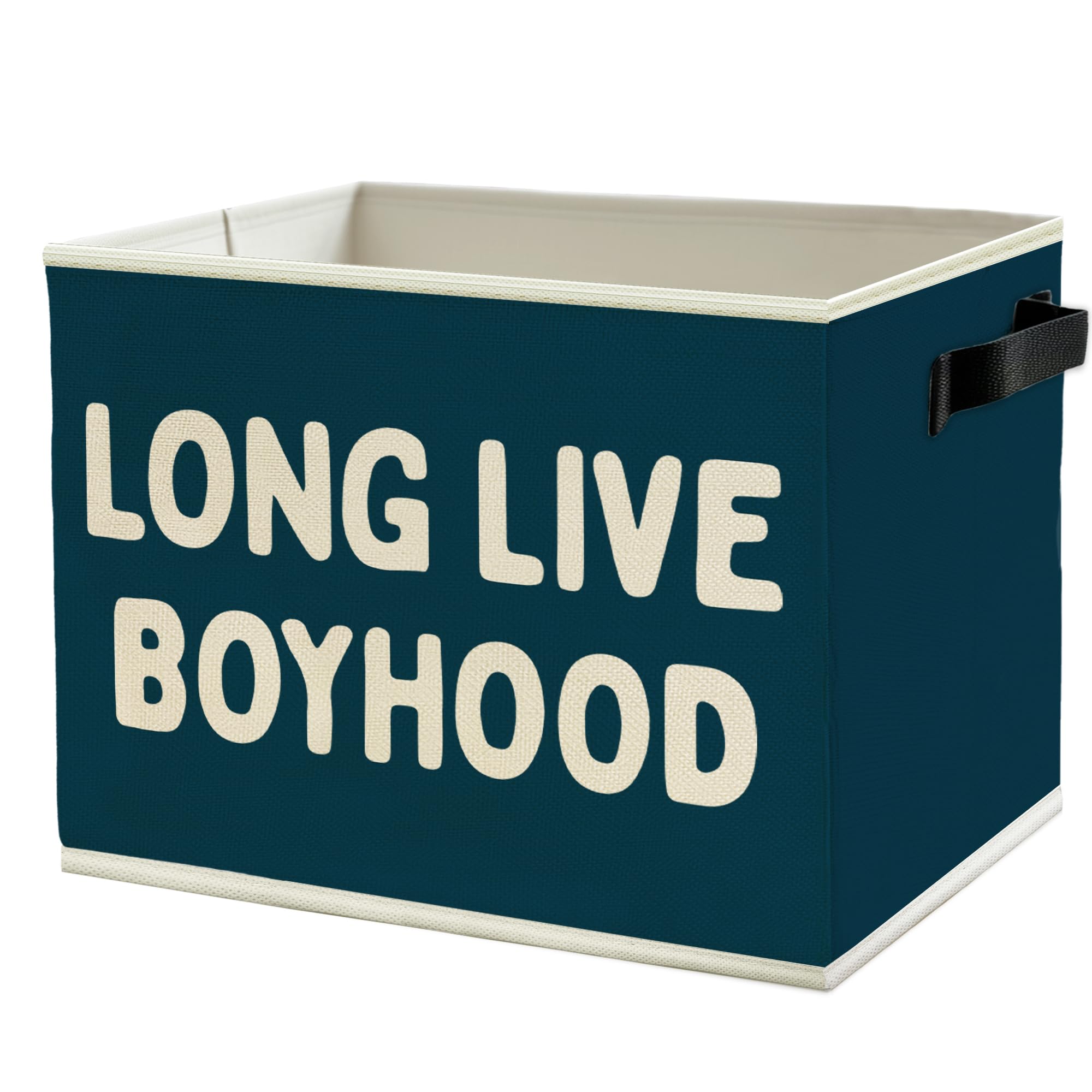 Long Live Boyhood Boys Storage Bins Box with Handles, Blue Pattern Collapsible Basket Organizer for Kids Teen Boy Nursery Room Bedroom Bathroom Playroom Books Clothes