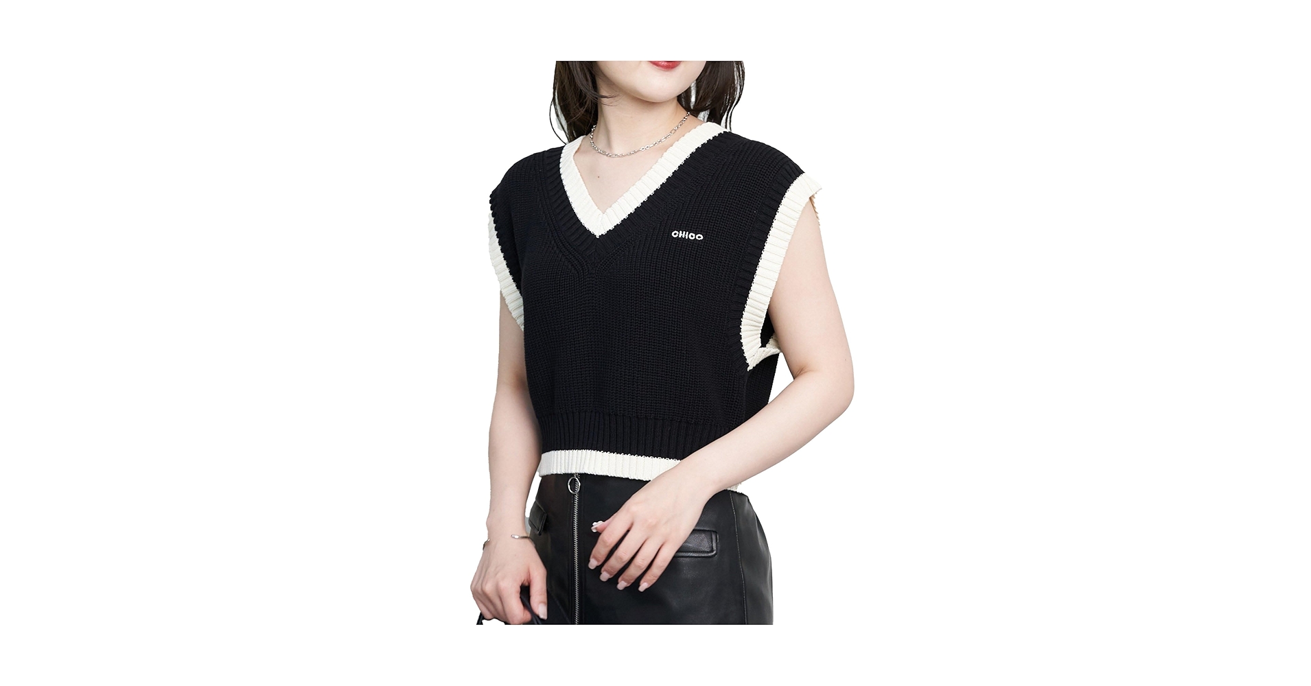 Amazon | ショート丈 バイカラー ニットベスト サマーニット
