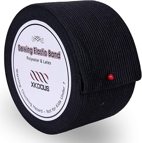 Miniatura 8 de XKDOUS Banda elástica para costura, bandas elásticas de punto negro de 3 pulgadas y 6 yardas para coser cintura y pantalones de cintura, alta