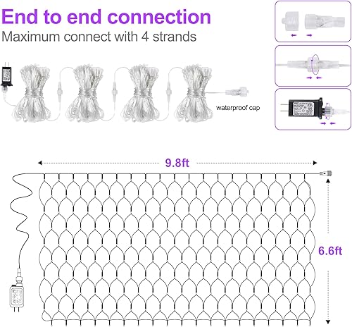 Miniatura 6 de Luces de red de Navidad para exteriores, 9.8 x 6.6 pies, 192 luces LED con 8 modos de iluminación, luz conectable para Halloween, Navidad, arbustos