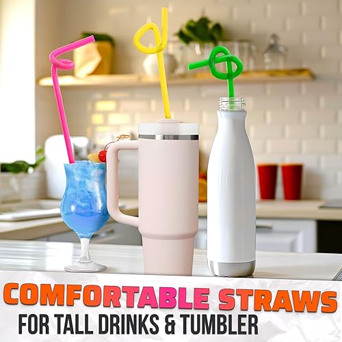 Miniatura 4 de Paquete de 200 pajitas extralargas desechables  Pajitas de cóctel de 17 pulgadas para beber, de plástico neón, colores surtidos, pajitas de plástico