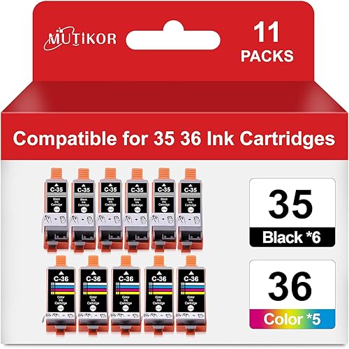Miniatura 1 de Reemplazo de tinta compatible con 35 36 cartuchos de tinta Canon 35 36 funcionan para impresora Canon PIXMA TR150 TR160 IP110 IP100 (11 PK PGI35