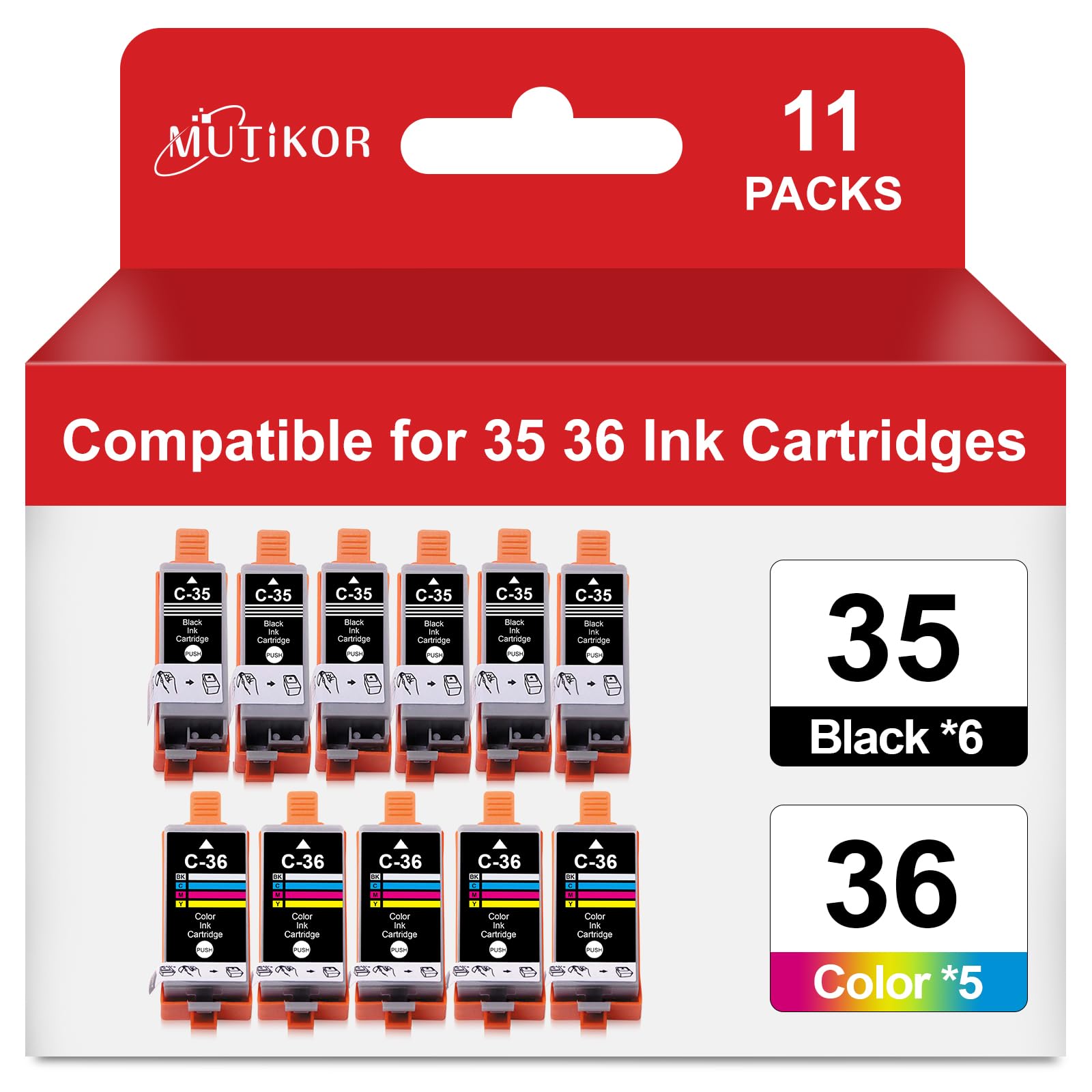PGI-35 CLI-36 Ink Compatible Replacements for Canon 35 36 Ink Cartridges Work for Canon PIXMA TR150 TR160 IP110 IP100 (6 BK and 5 Tri-Color for TR160 Ink, TR150 Ink)