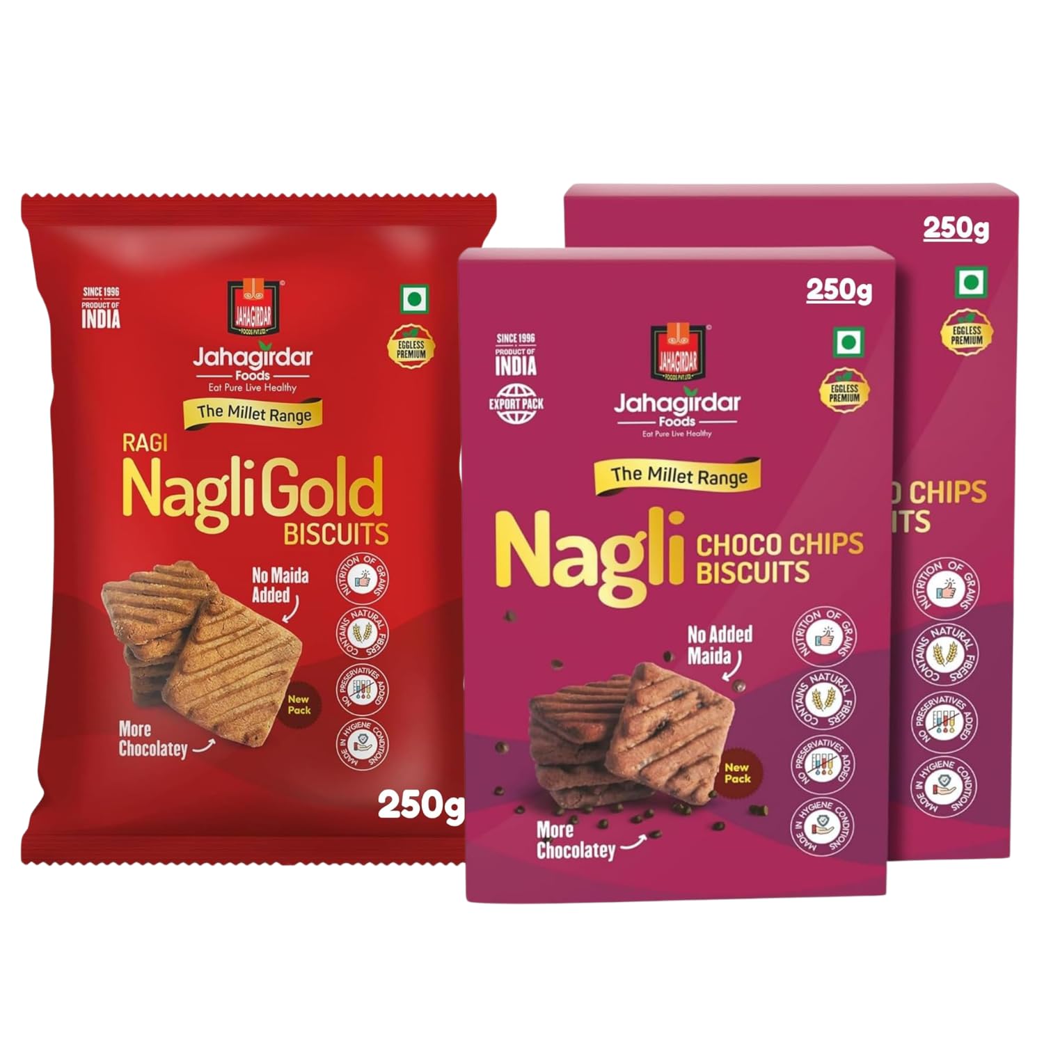 JAHAGIRDAR FOODS Nagli Choco Chip & Chocolate Flavour Ragi Millet Cookies | 0% Maida | Healthy Snack – 750g (Pack of 3)-image-42