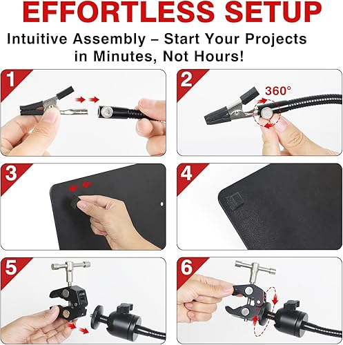 Miniatura 7 de Soldadura de manos de ayuda con lámpara de aumento magnética grande 5X y estación de trabajo de soldadura resistente, 4 brazos de soldadura y 4