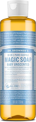 Dr. Bronner's Pure-Castile Magic Liquid Soap (Baby Unscented, 8 Ounce)- Made with...