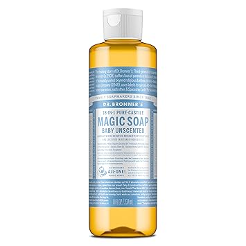Dr. Bronners Pure-Castile Magic Liquid Soap Baby Unscented, 8 Ounce- Made with Regenerative Organic Certified Oils, For Face, Body Wash, Baby Soap, Sensitive Skin, No Added Fragrance, Vegan