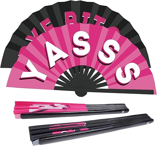 Paquete de 2 ventiladores de mano grandes de bambú plegable para rave, ventilador chino YASSS de mano para desfile de festivales, Halloween,