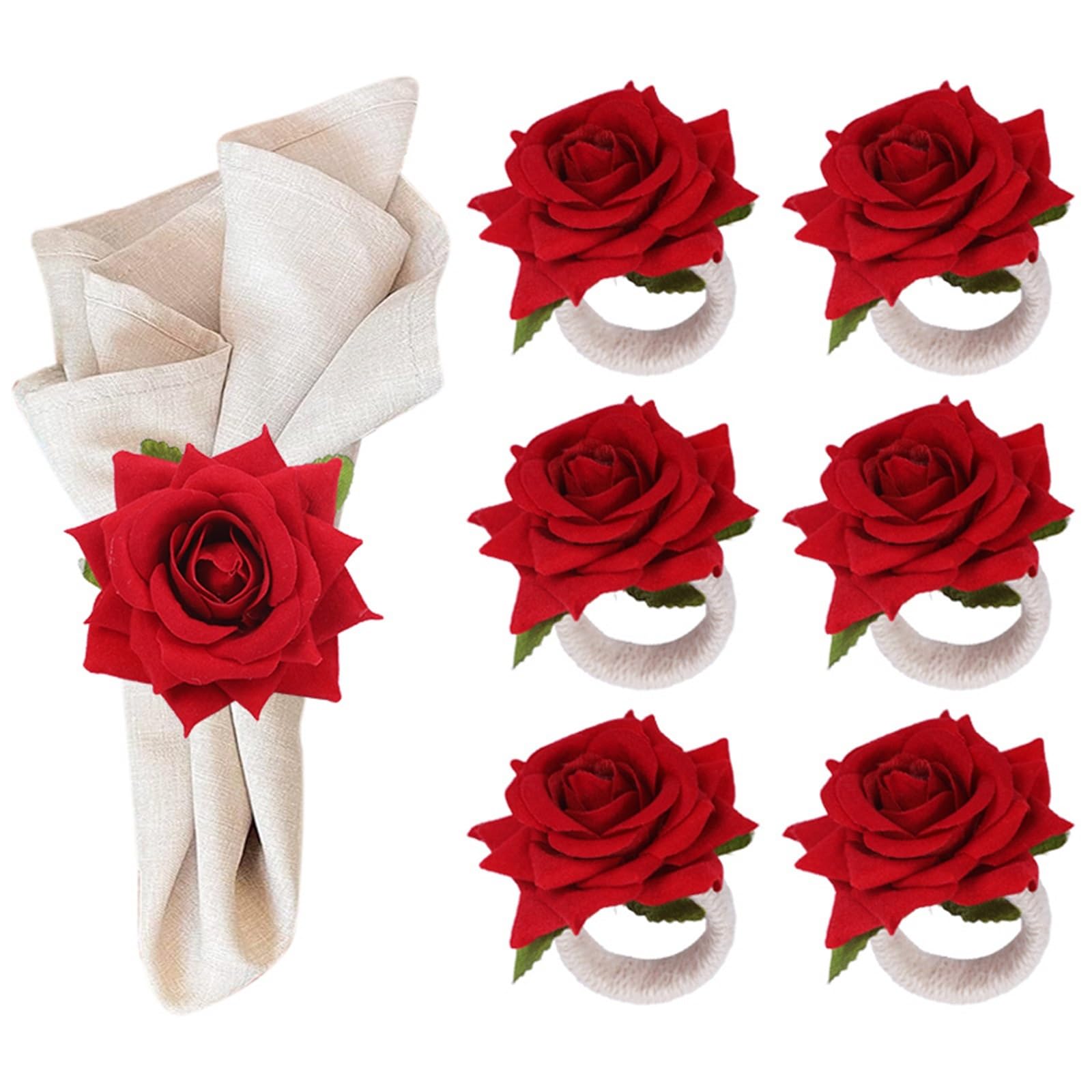 10Pcs Red Rose Napkin Rings for Wedding Party Table Decor Valentine’s Day