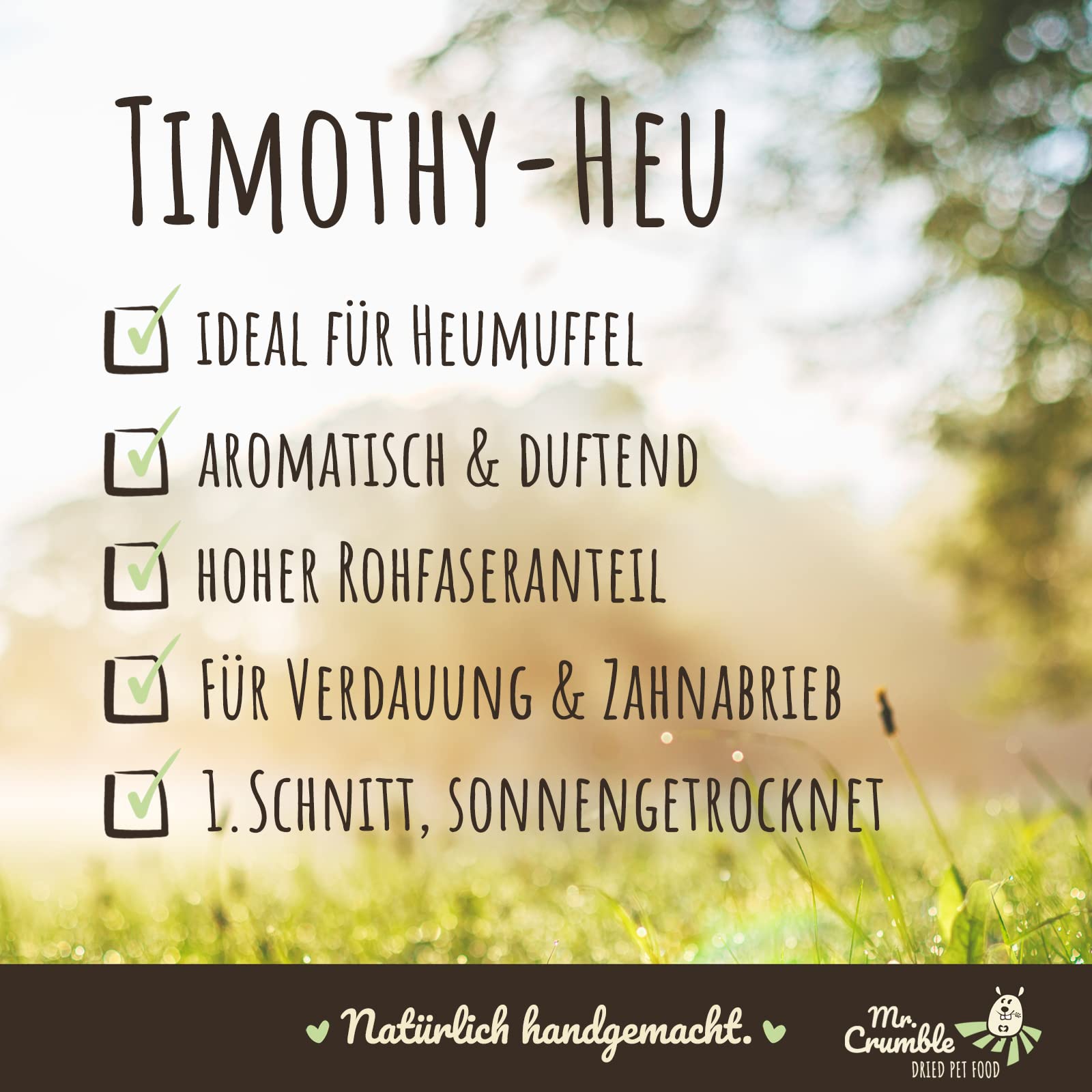 Mr. Crumble Dried Pet Food Timothy-Heu Strukturfutter getreidefrei für Kaninchen, Meerschweinchen und Degus 3000g
