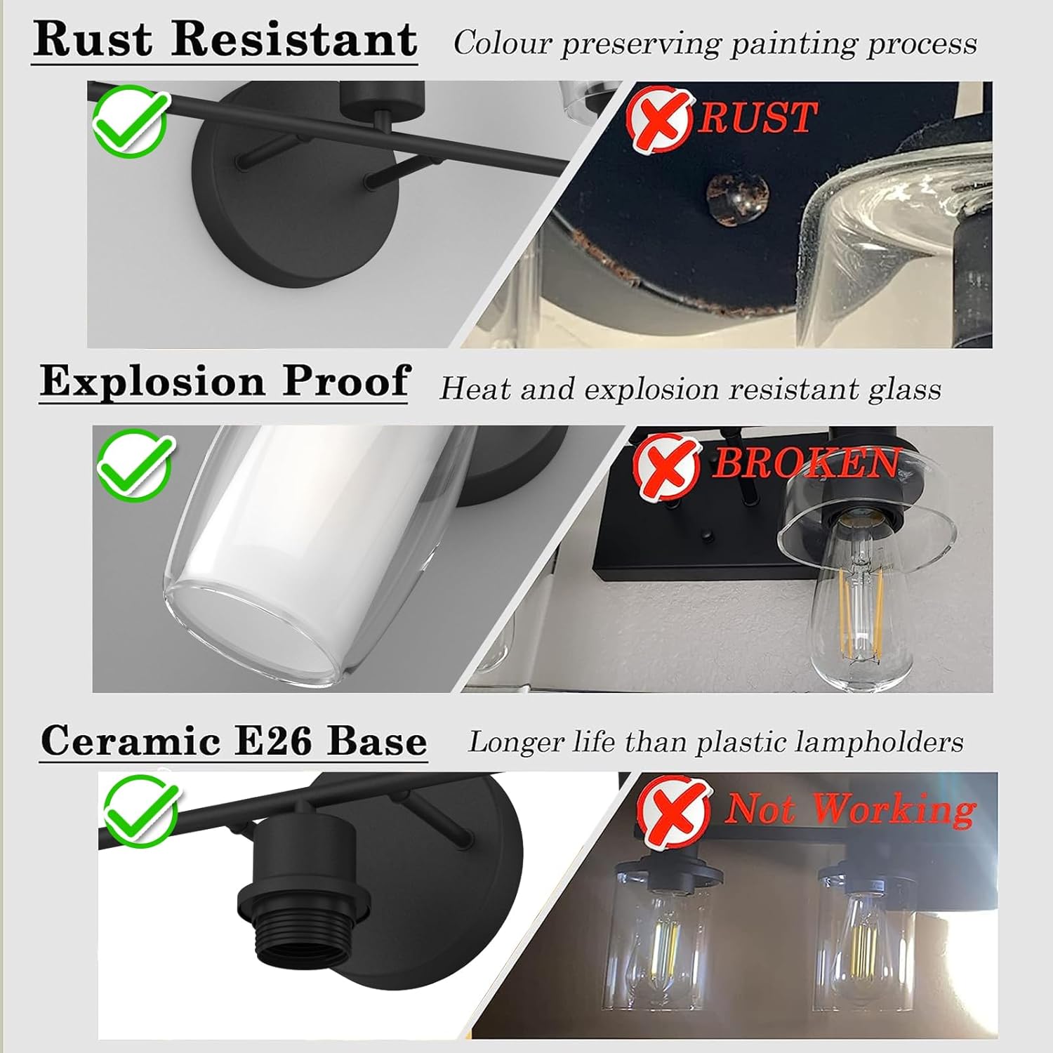 Aipsun 4 Lights Bathroom Light Fixture Black Vanity Lights Up and Down Modern Bahthroom Lighs with Clear Glass and Frosted Glass Modern Bahthroom Lighs Over Mirror(Exclude Bulb)