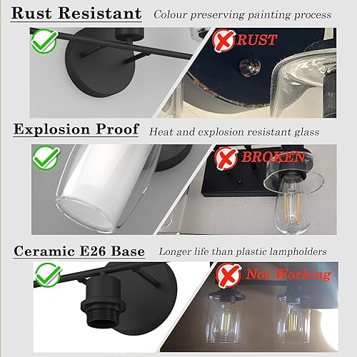 Miniatura 8 de Aipsun Lámpara de baño con 4 luces, luces negras arriba y abajo, modernas luces de bahthroom con vidrio transparente y vidrio esmerilado, luces