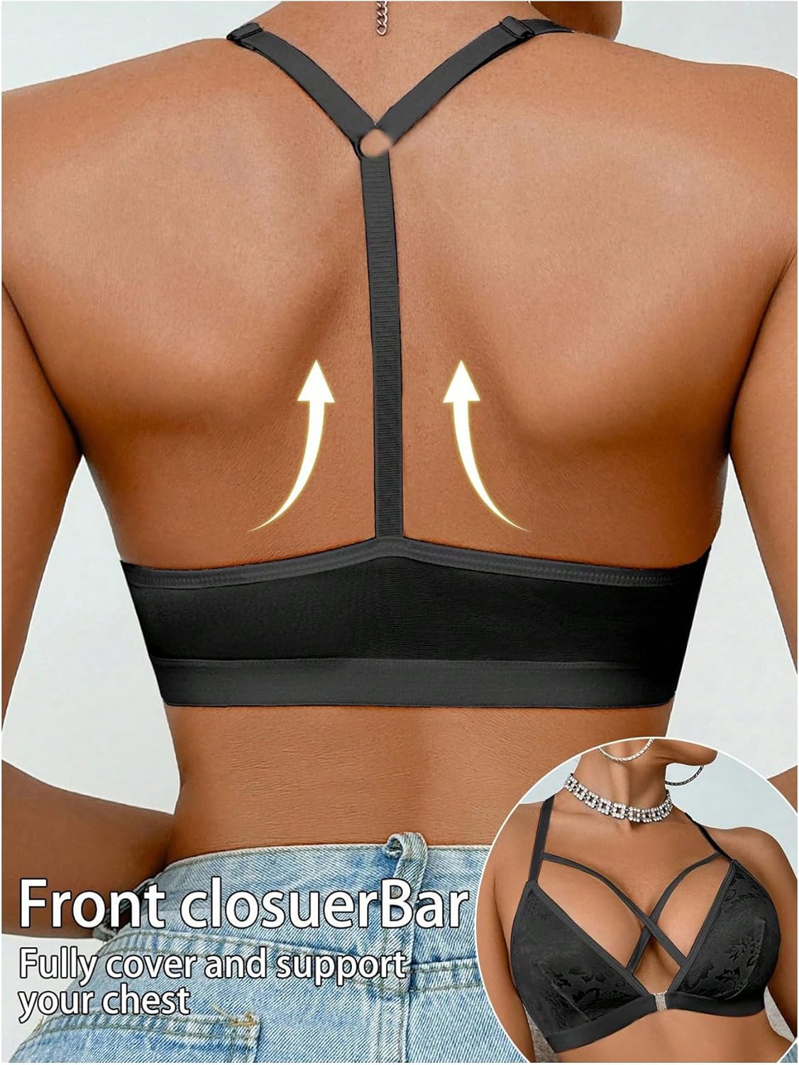 SOLY HUX Women's Front Closure Bra Wireless Adjustable Straps Criss Cross Bralettes - Image 2